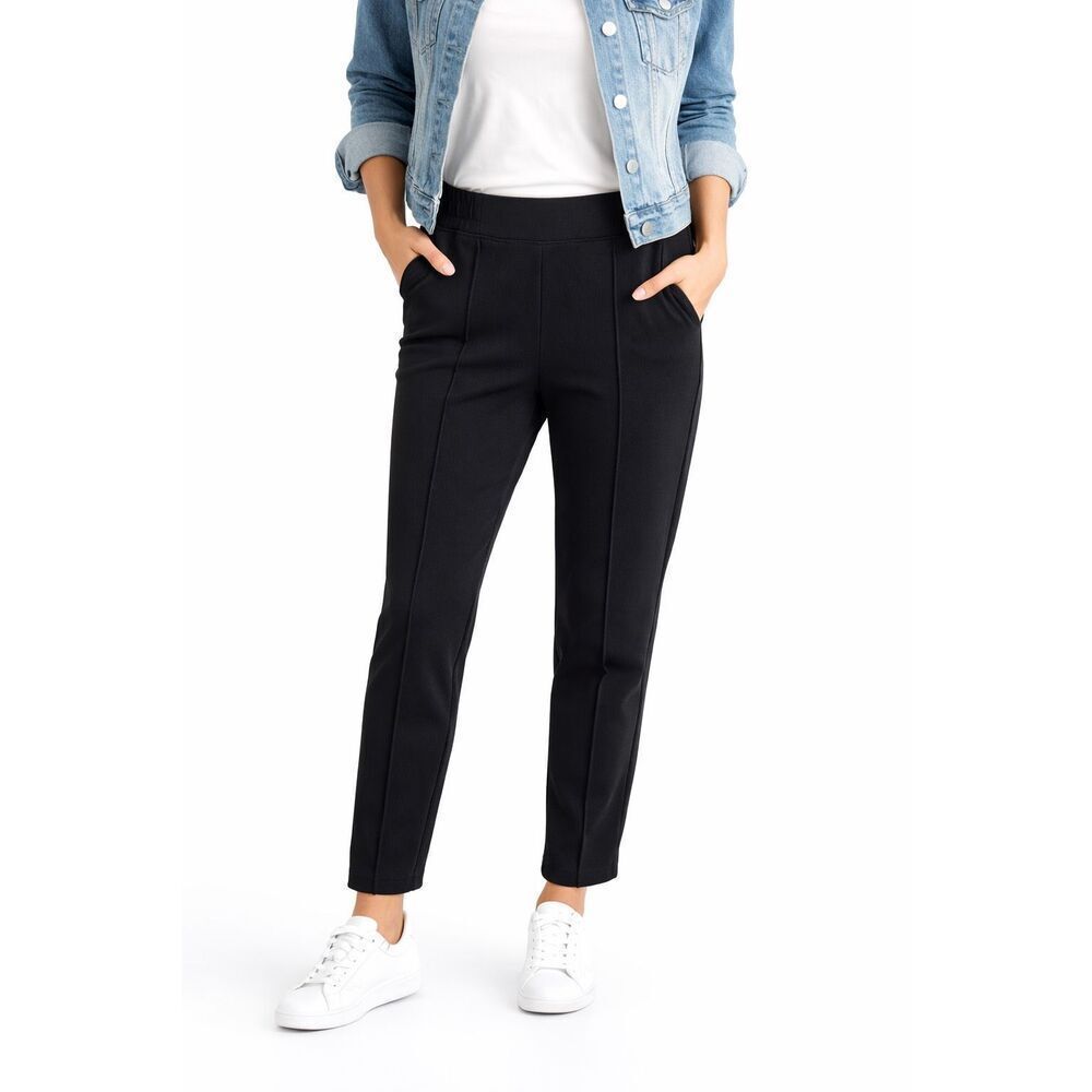 Mondetta Women Black High Rise Pintuck Tapered Pants Small Ankle Length